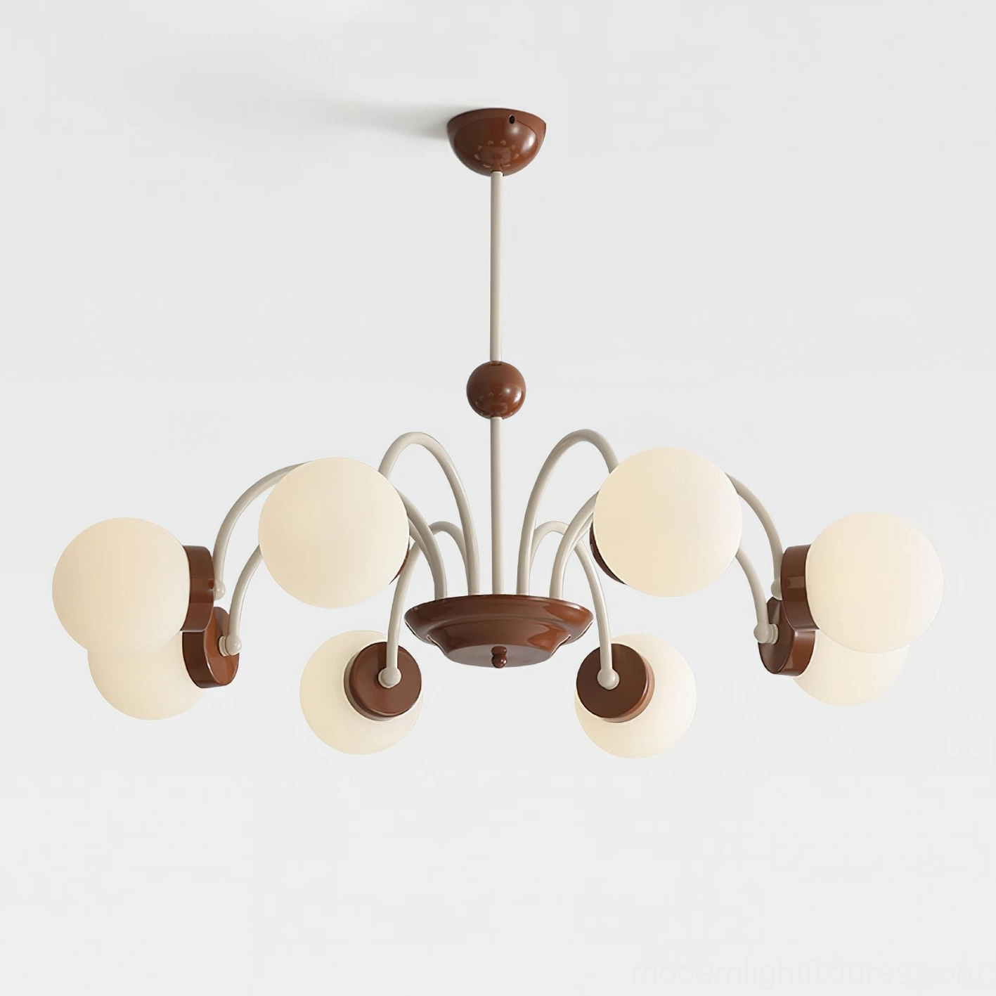 Contemporary 6-head glass sphere pendant chandelier with frosted shades and retro minimalist metal framework