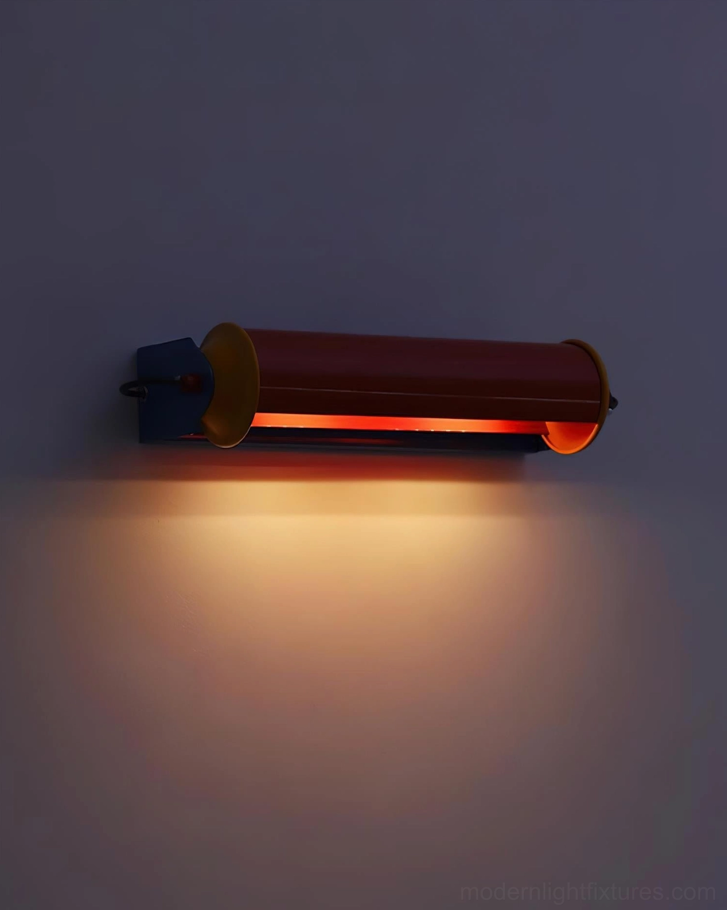 Contemporary rainbow arc wall lamp comprehensive view showing complete tri-color cylindrical design and mounting structure