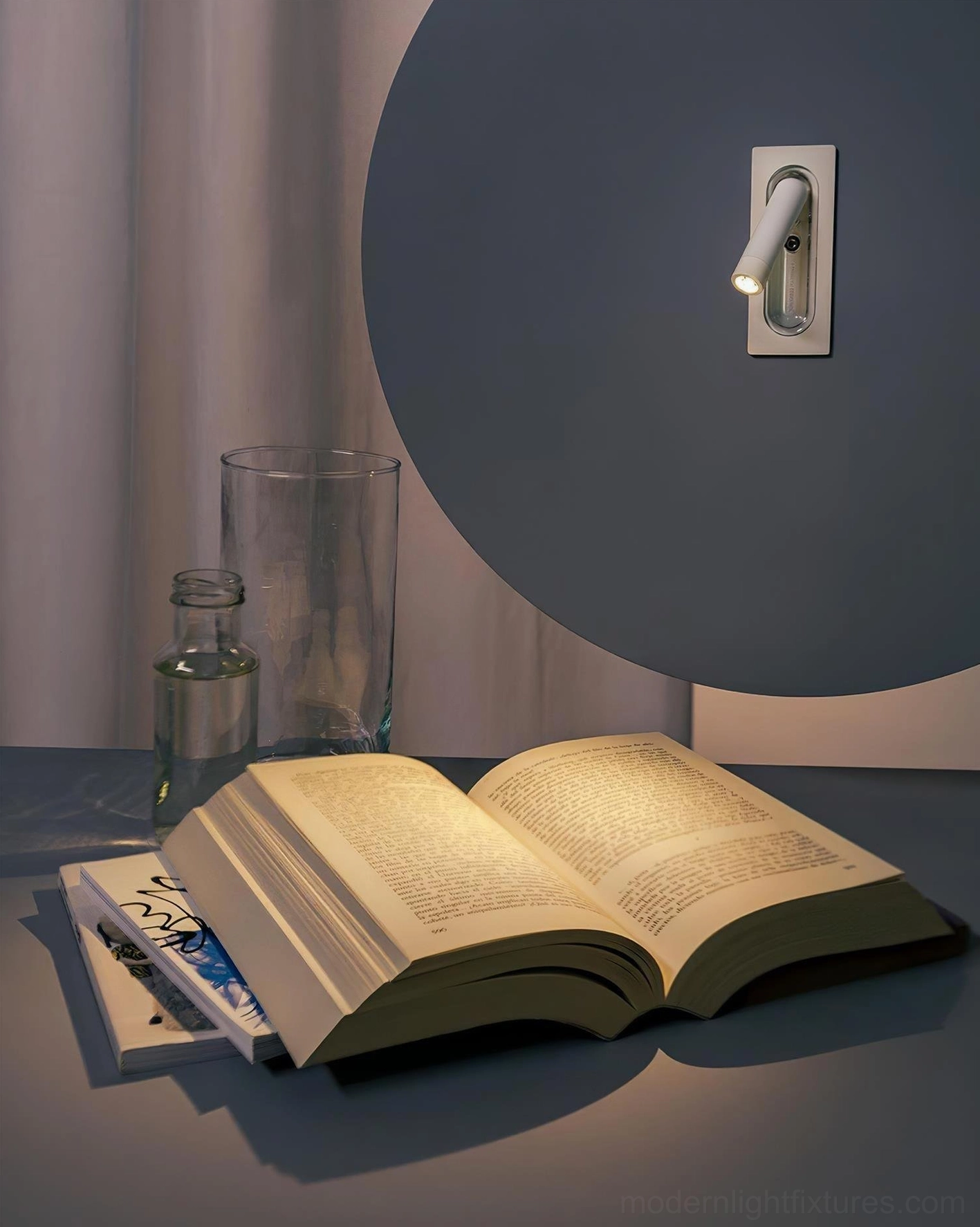 Contemporary bedroom ambiance with matte finish recessed wall sconce providing ambient reading light over nightstand area