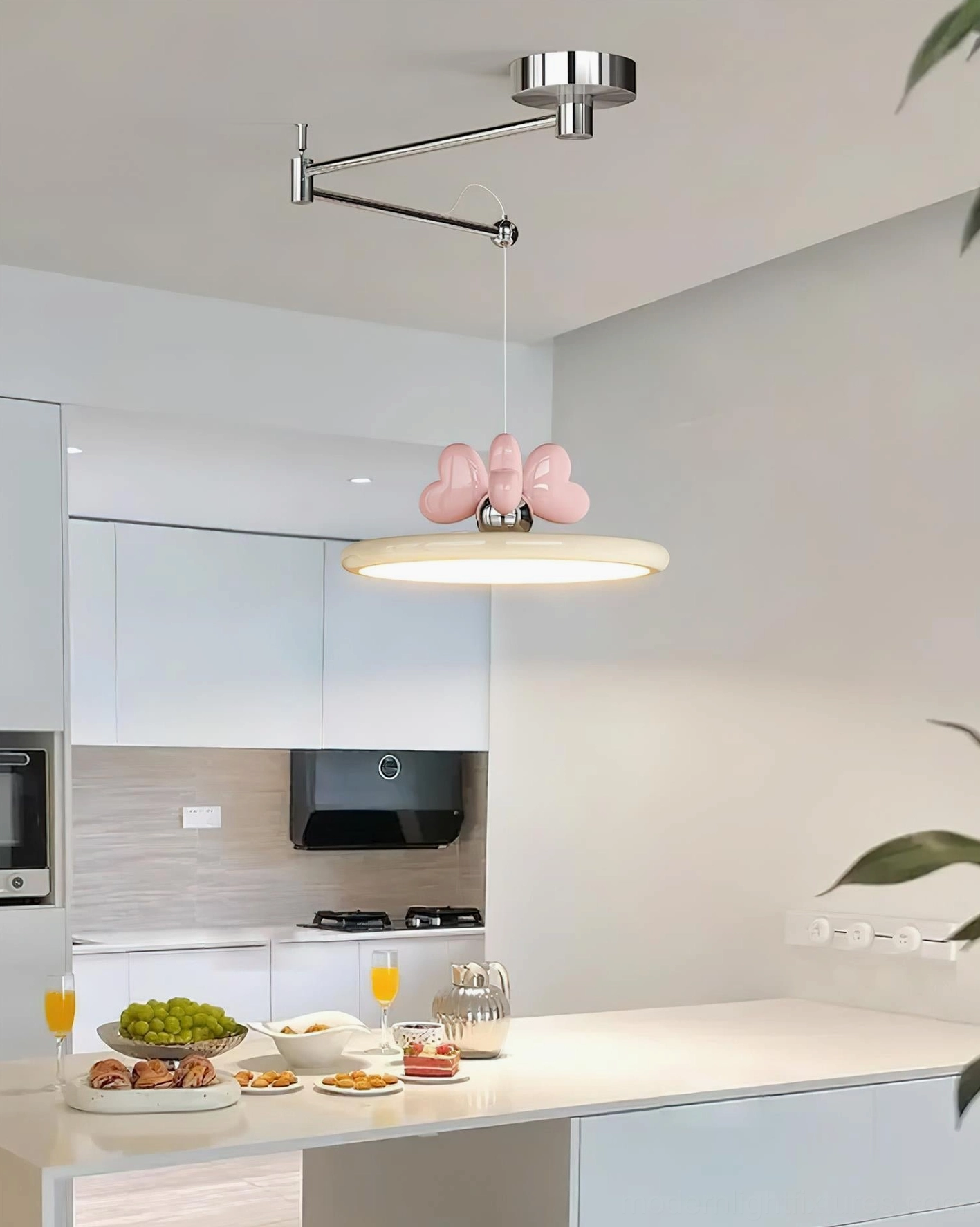 Beige and pink pendant light fixture demonstrating minimalist contemporary design aesthetic