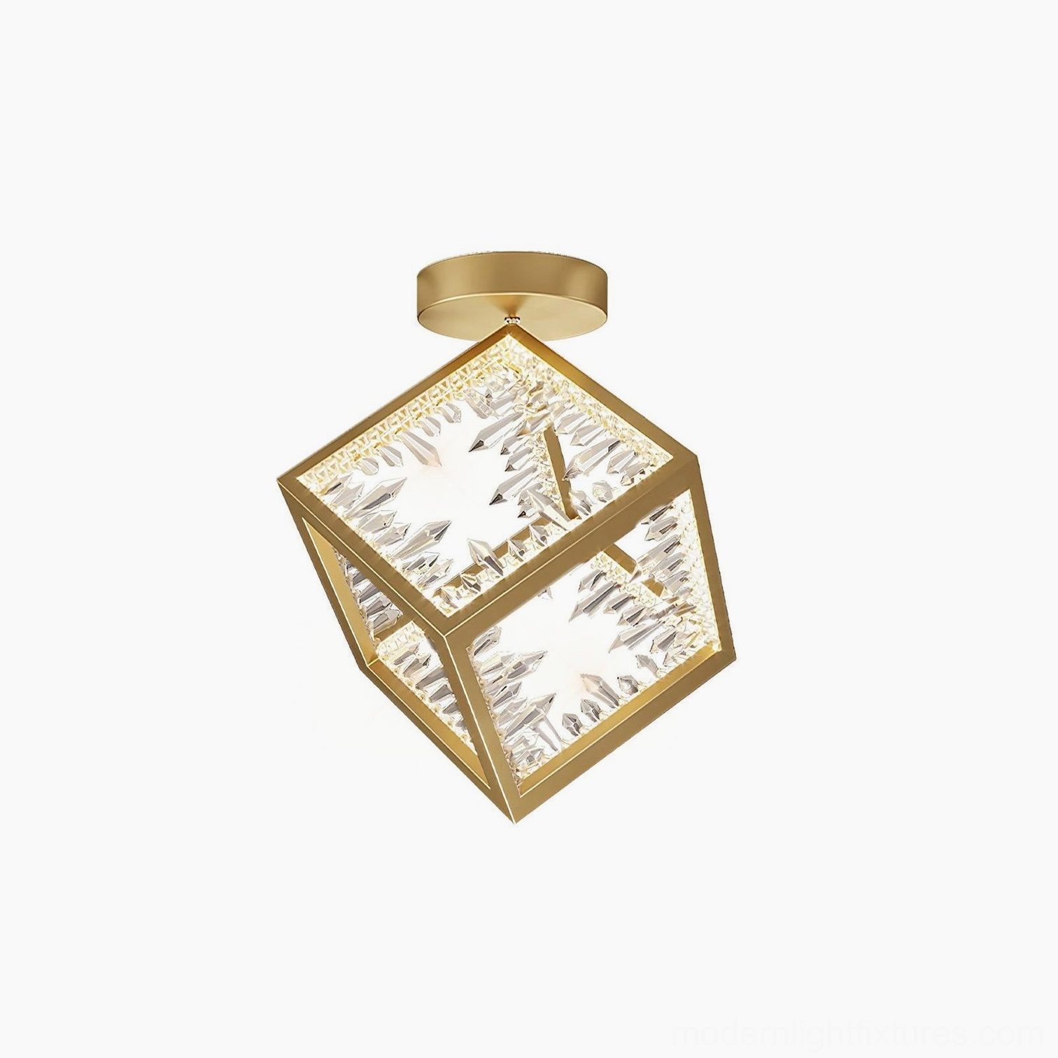Contemporary brass gold ceiling light mounted in minimalist interior space