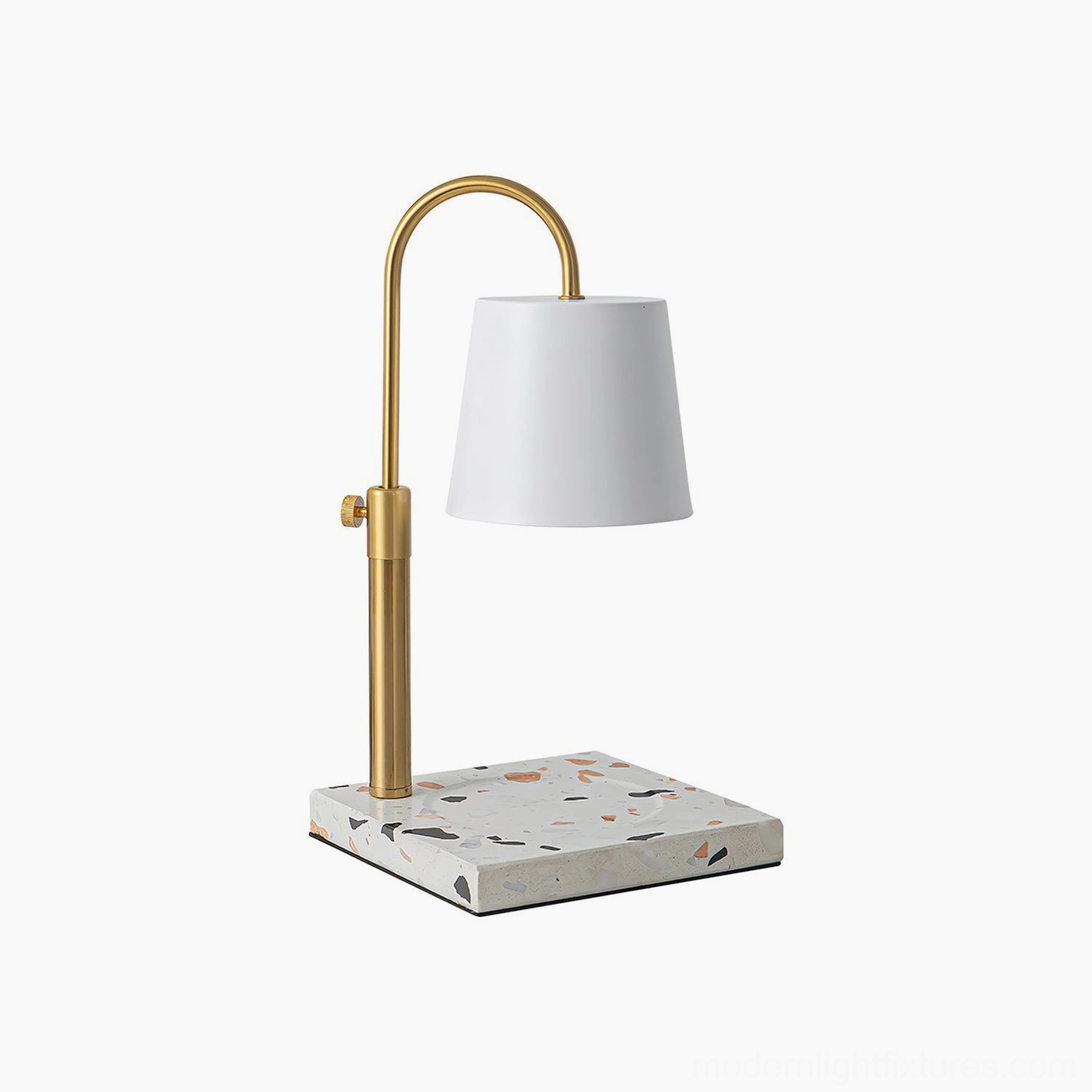 Contemporary candle warmer lamp fabric shade terrazzo base minimalist interior design lighting