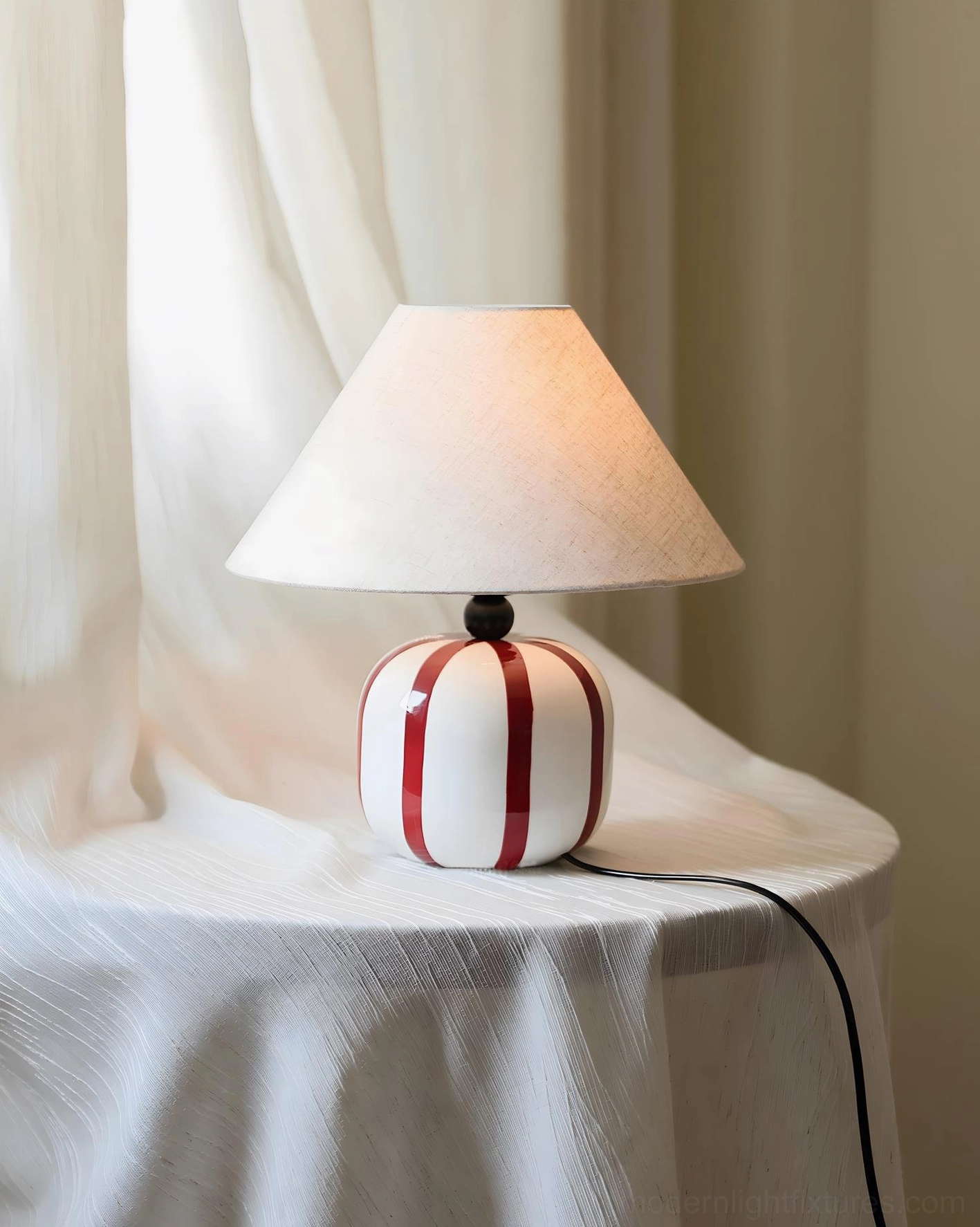 Contemporary candy stripe ceramic table lamp warm retro home lighting