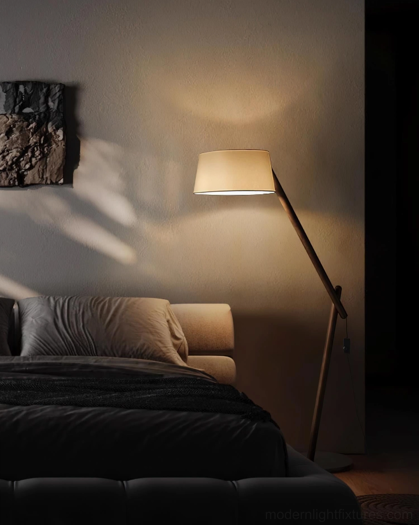 Contemporary cantilever floor lamp providing ample soft and substantial illumination for living spaces