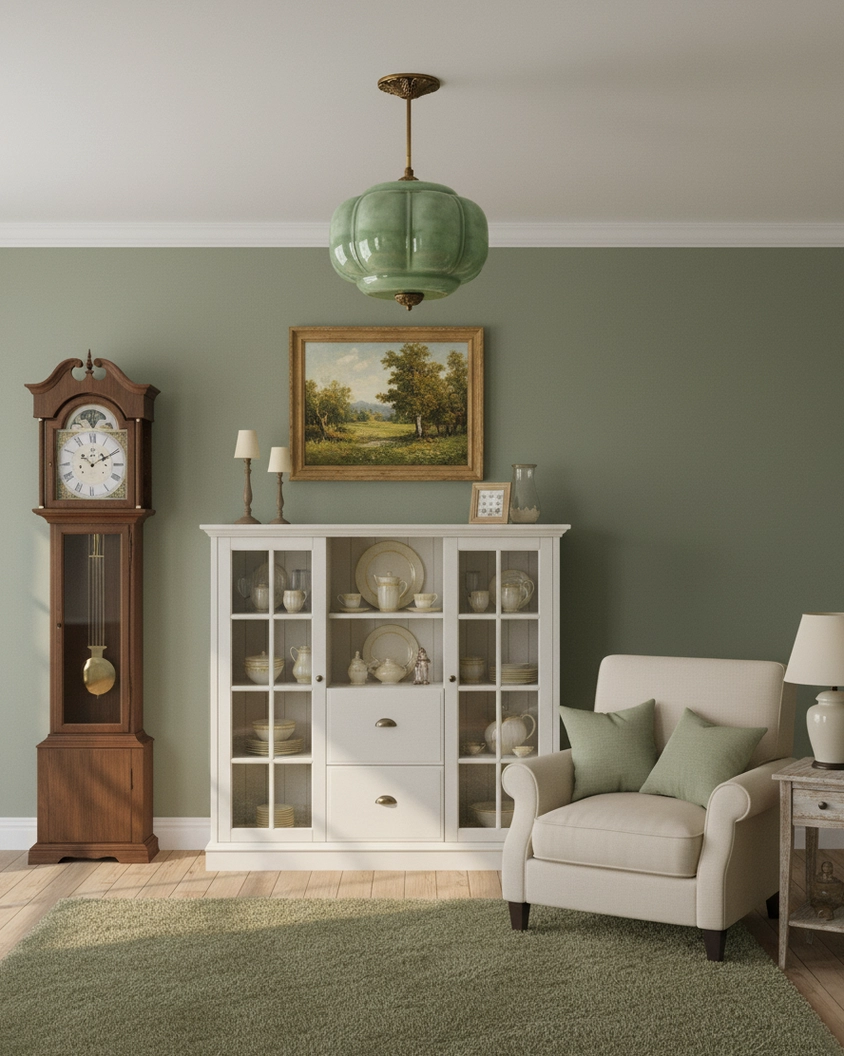 Contemporary ceiling light fixture pendant in traditional living room decor