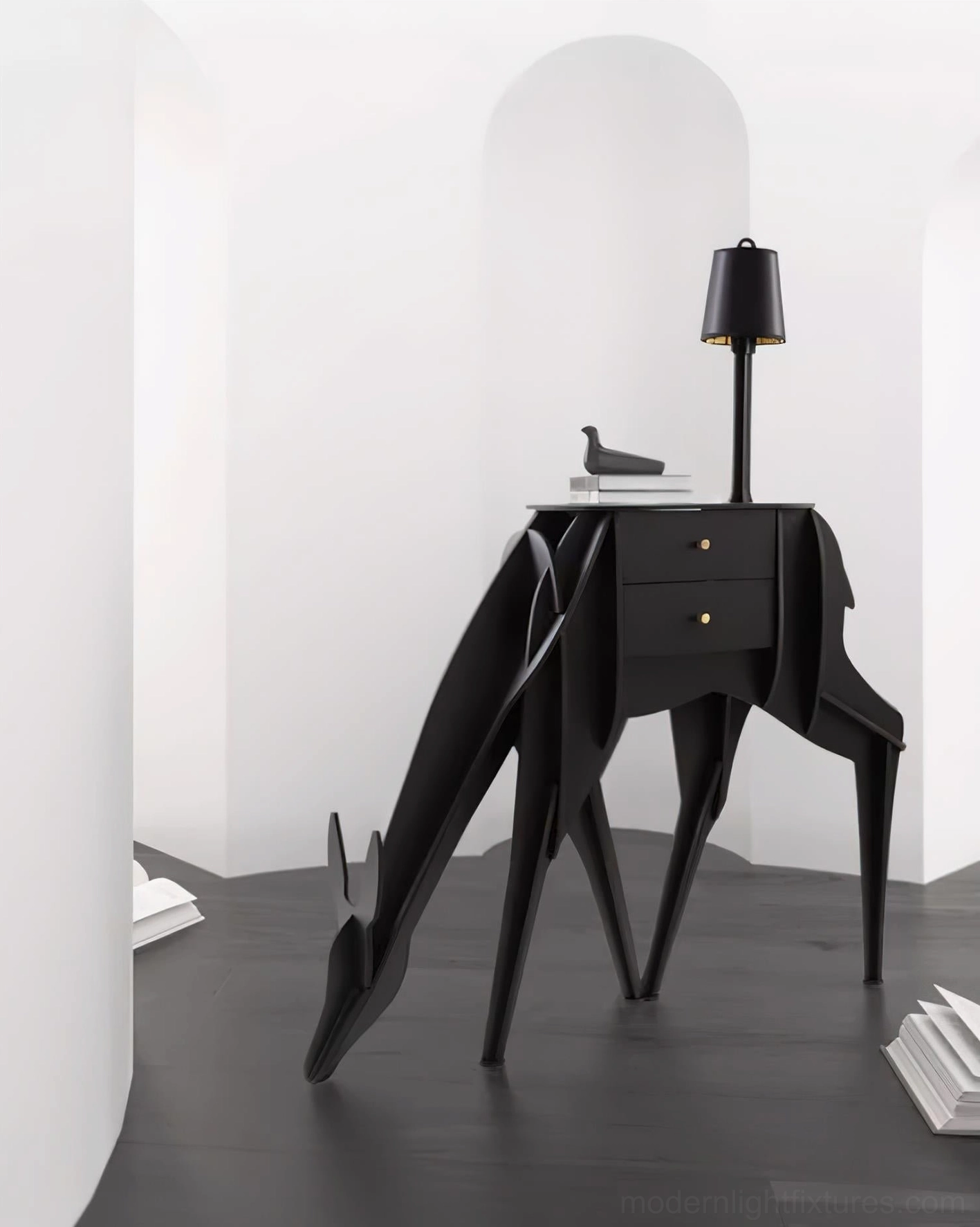 Modern deer animal floor lamp design, sculptural contemporary style with functional ambient lighting solution