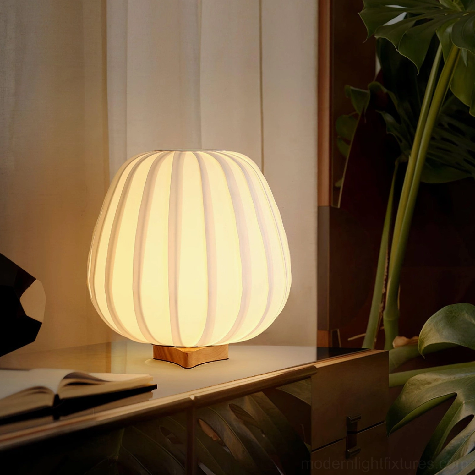 Contemporary fabric table lamp on side table luxury interior decoration