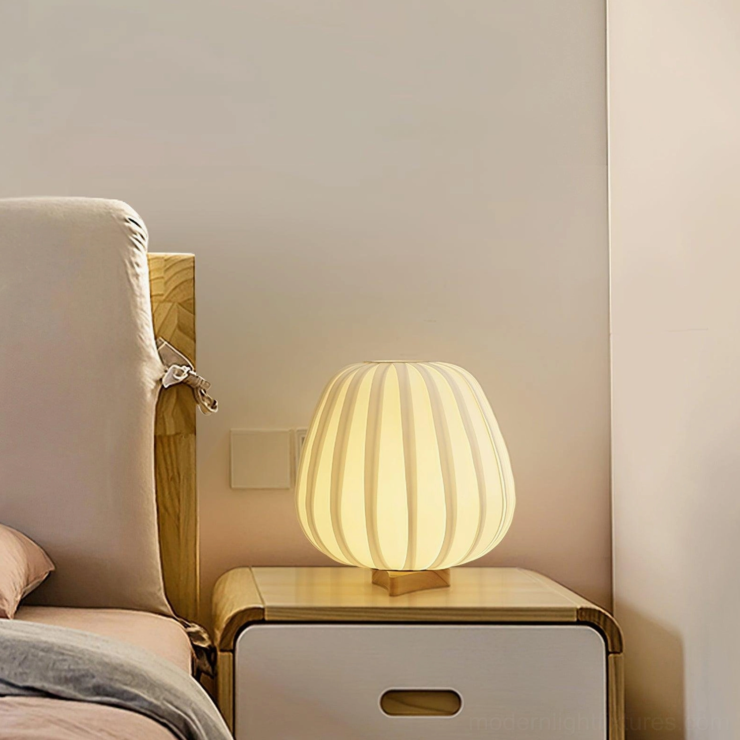 Contemporary fabric table lamp minimalist Scandinavian design aesthetic