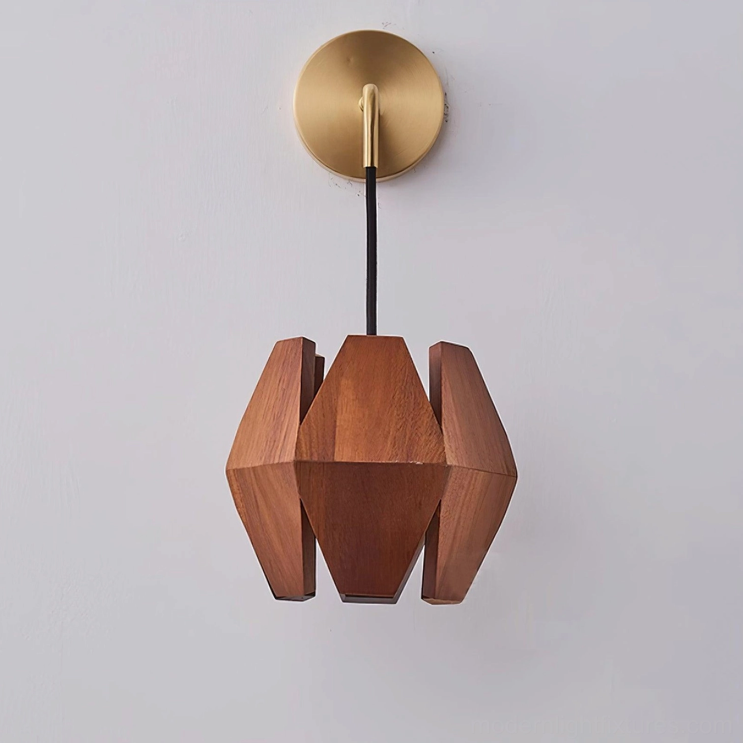 Contemporary wood wall sconce faceted design minimal aesthetic modern lighting fixture