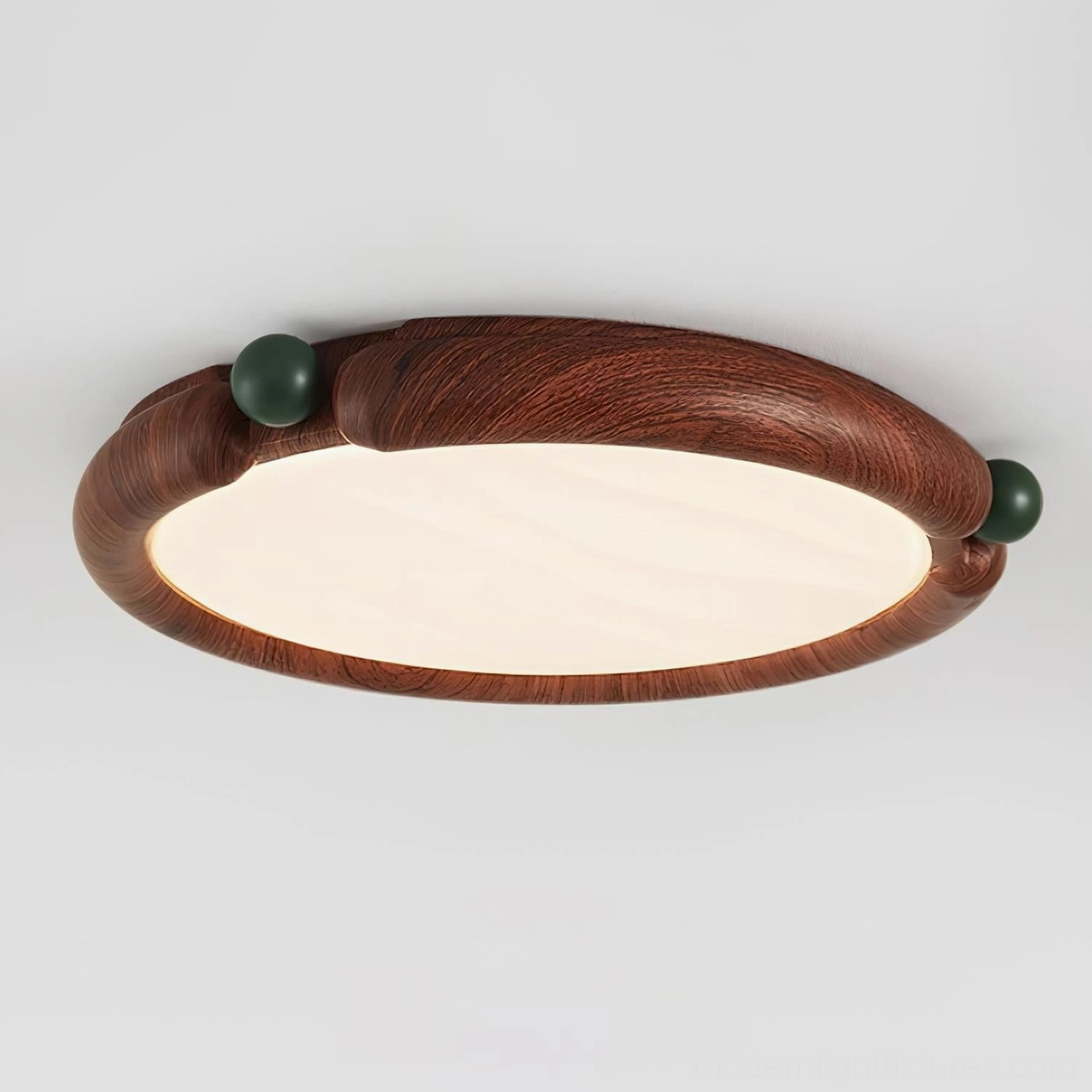 Contemporary flush mount ceiling light in home interior setting, warm white color temperature