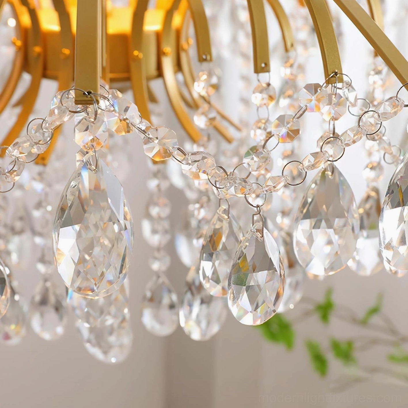 Contemporary glam crystal wisteria chandelier bringing warmth and elegance to modern home interiors