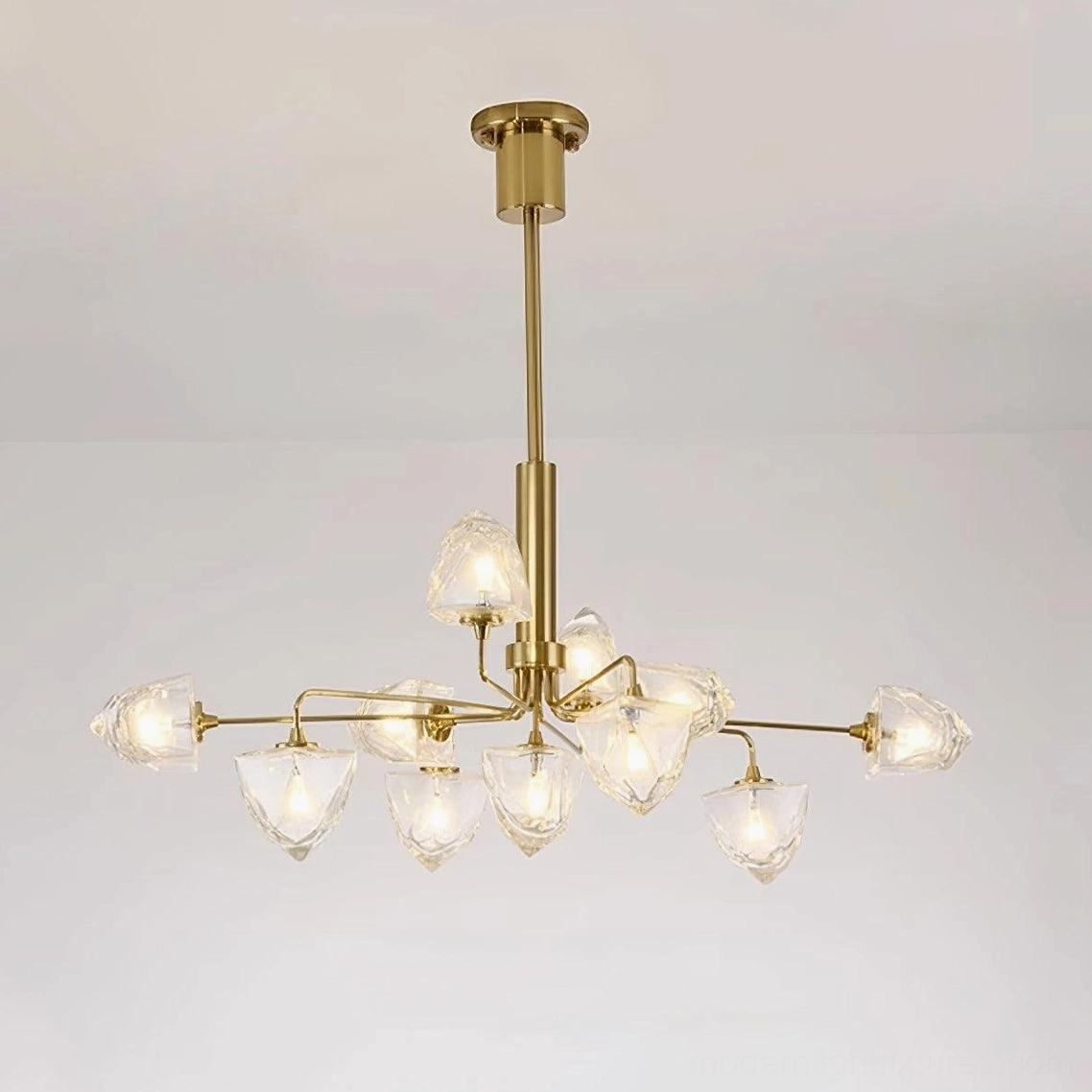 Contemporary glass chandelier architectural lighting fixture with clear shades metal framework