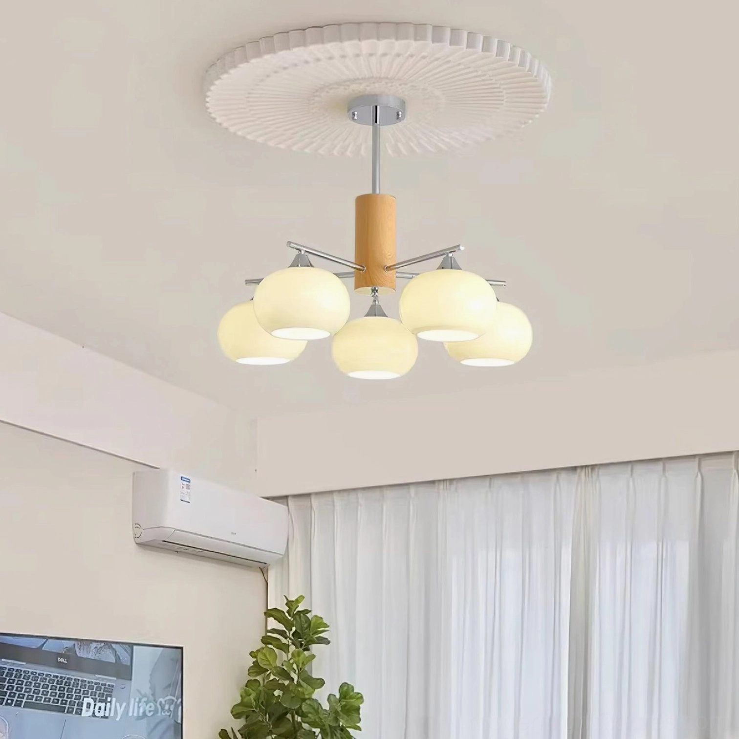 Contemporary multi-head glass chandelier with frosted opal shades modern ceiling light fixture