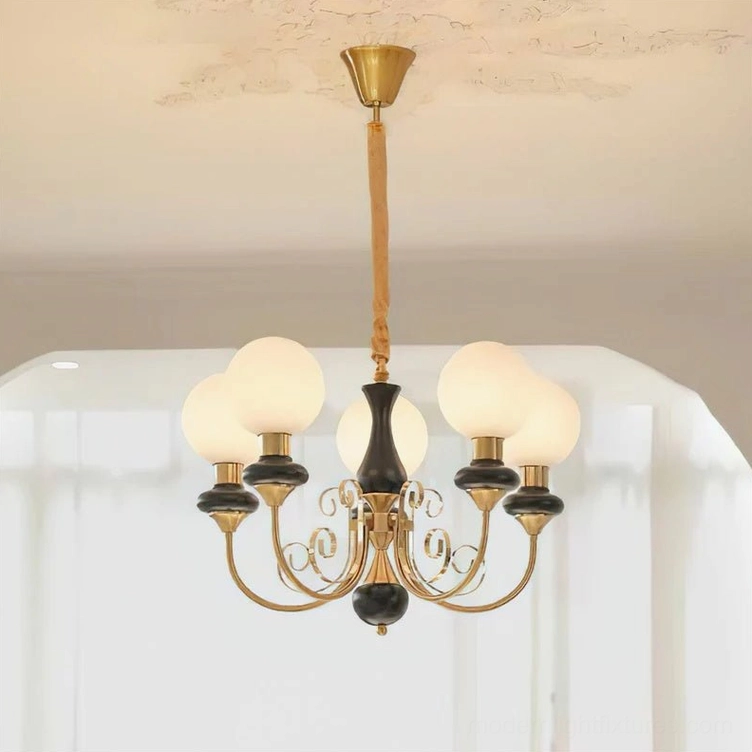 Contemporary glass chandelier gold and red color option, vibrant design element