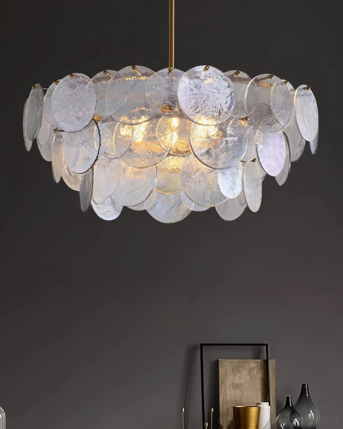 Contemporary glass disc chandelier modern lighting fixture with layered textured pendants