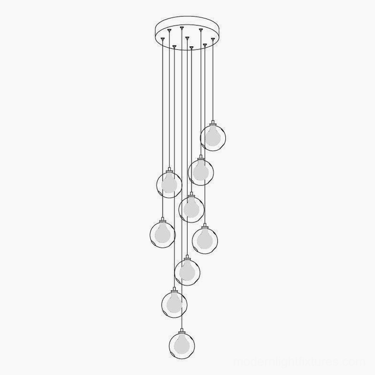 Contemporary multi-head glass globe cluster chandelier with warm illumination through translucent glass orbs