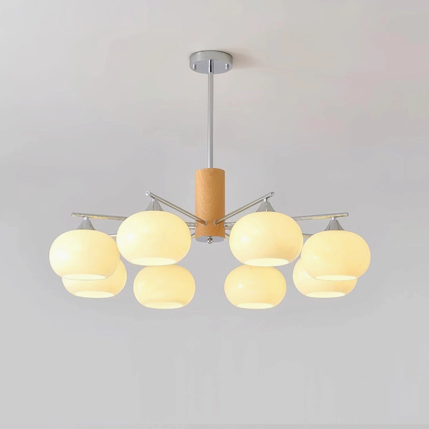 Contemporary glass pendant chandelier with brass wood frame elegant architectural ceiling light