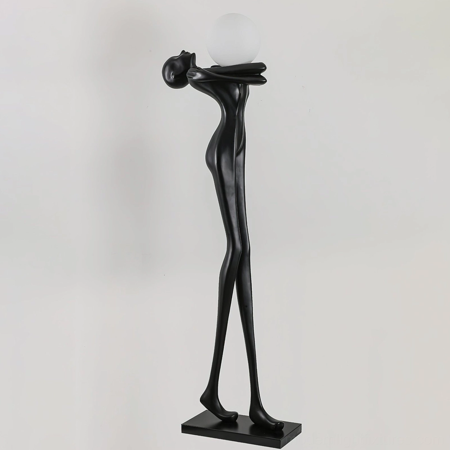 Contemporary floor lamp human sculpture design, soft ambient lighting, modern art home decoration