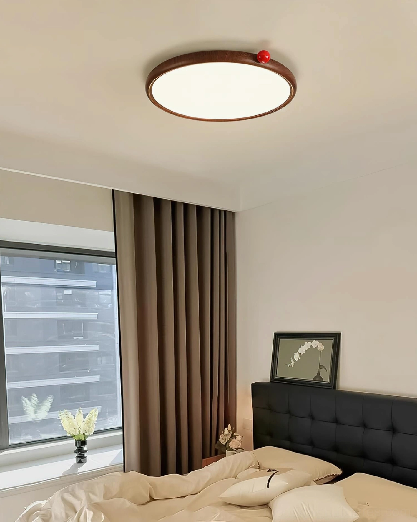 Contemporary LED flush mount ceiling light providing energy-efficient warm white lighting