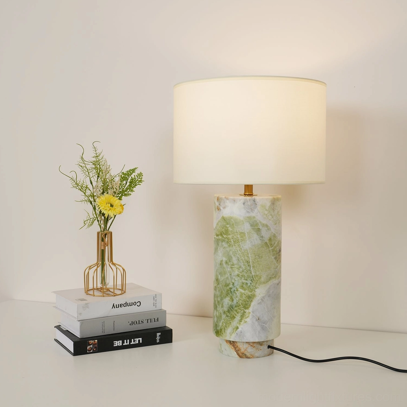 Contemporary minimalist marble table lamp suitable for Scandinavian, modern, and transitional interior design styles