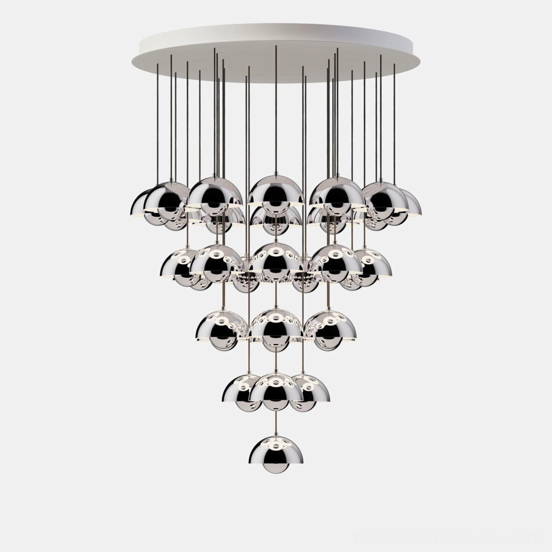 Contemporary multi-head dome pendant chandelier showing complete fixture design and installation perspective