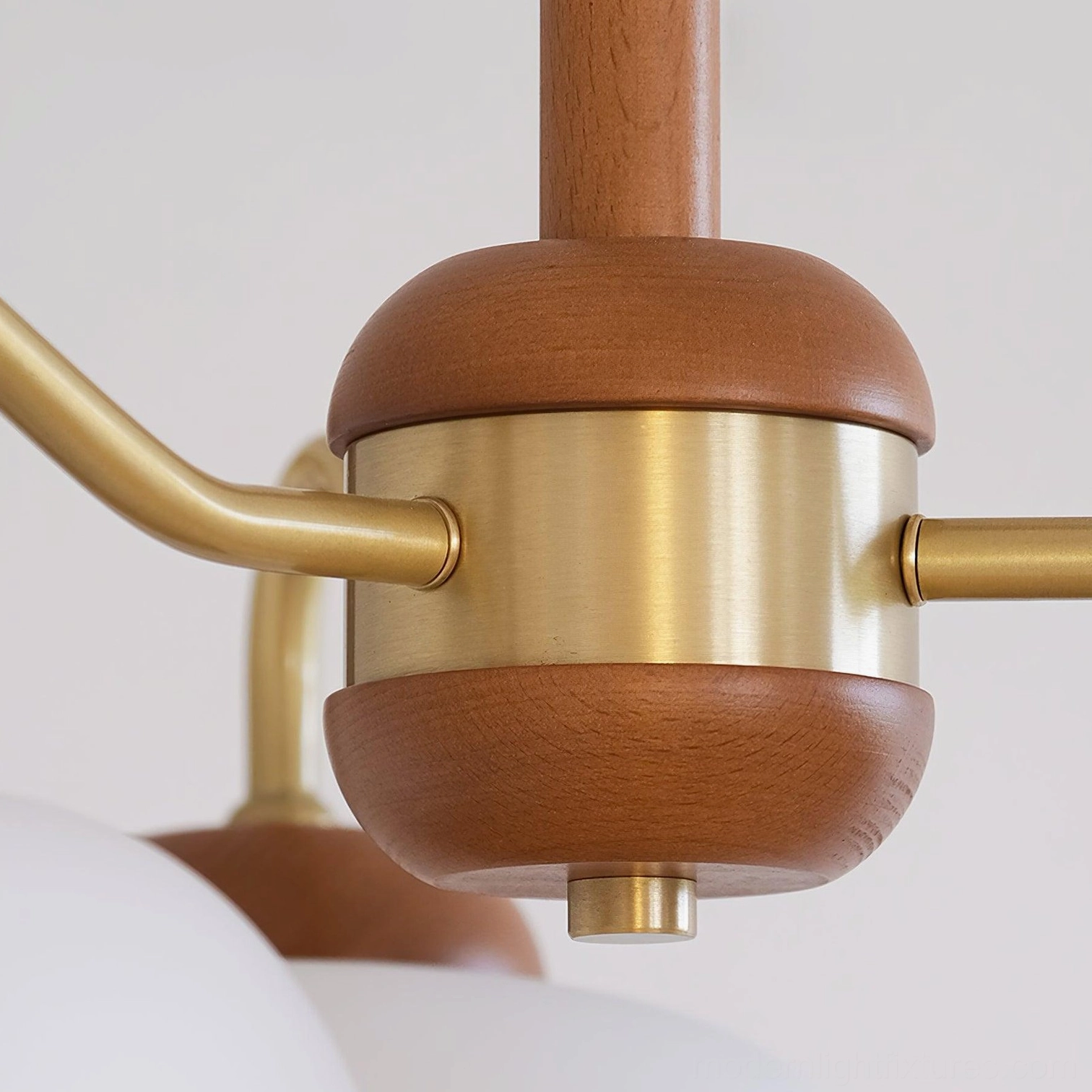 Contemporary Nordic brass wood glass pendant light fixture with warm frosted shades