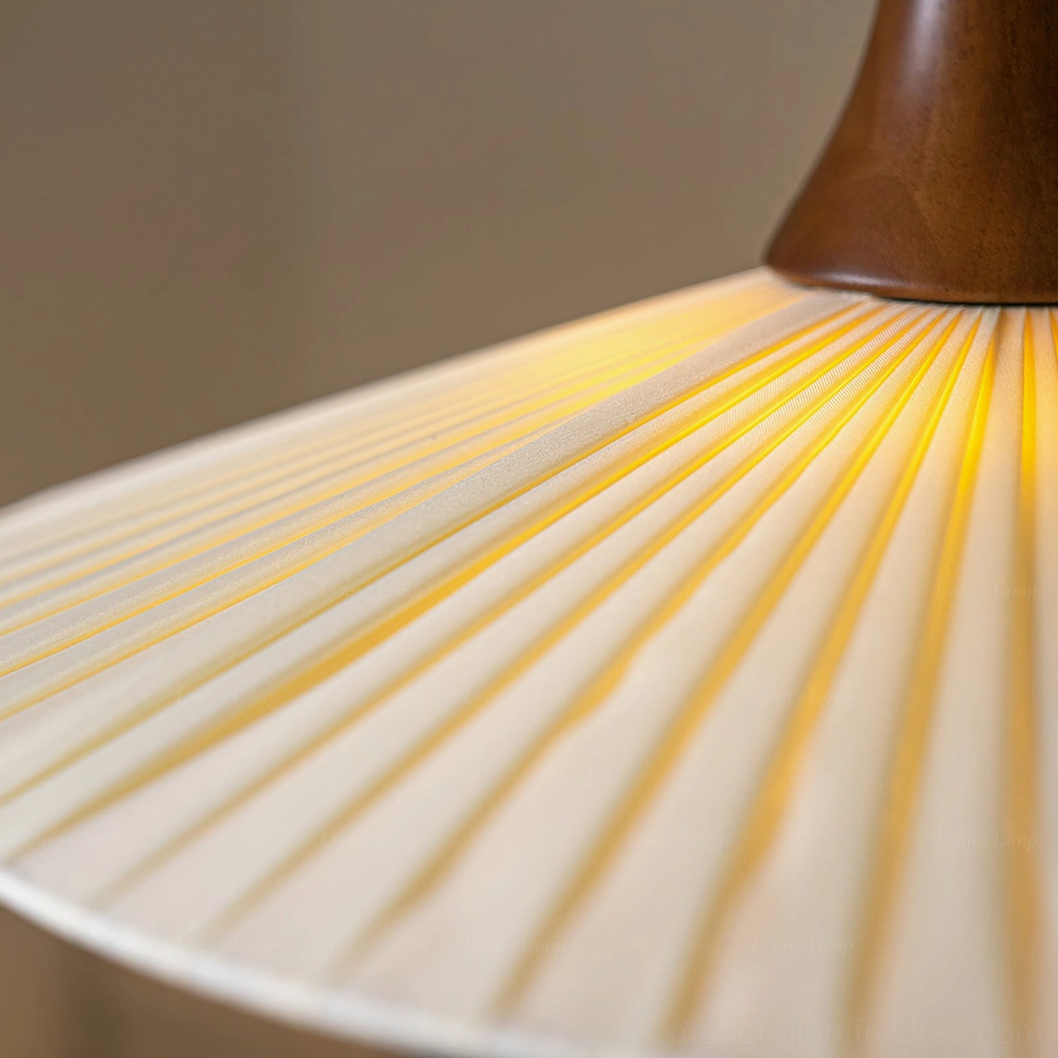 Contemporary pleated pendant ceiling lamp architectural detail close-up brass metal frame junction