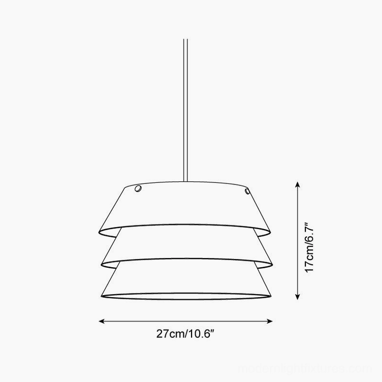 Contemporary tiered pendant lamp installed in modern dining room with minimalist aesthetic and warm lighting