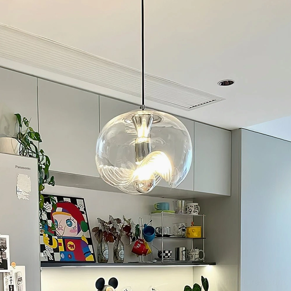 Contemporary pendant light configuration in modern home interior, demonstrating sculptural design and ambient light distribution