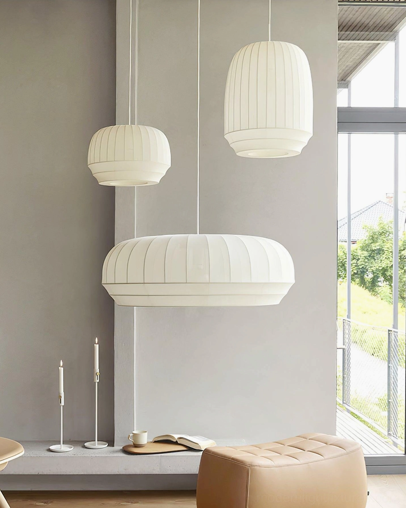 Contemporary pendant light design - minimalist fabric shade modern hanging lamp