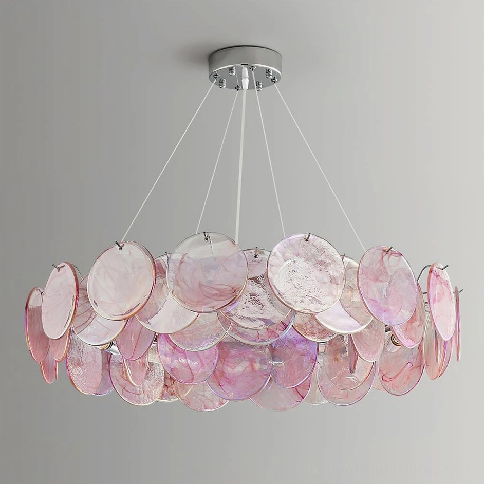 Contemporary pink cascading pendant chandelier romantic modern design style interior application