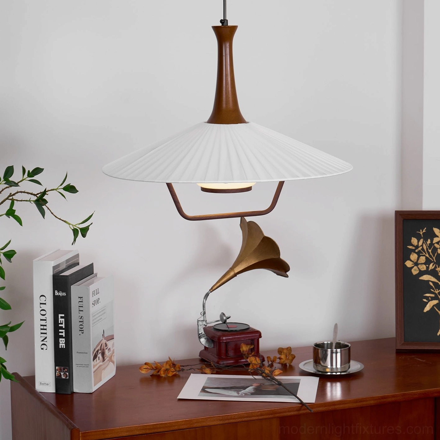 Contemporary pleated pendant light architectural photography interior design showcase styling