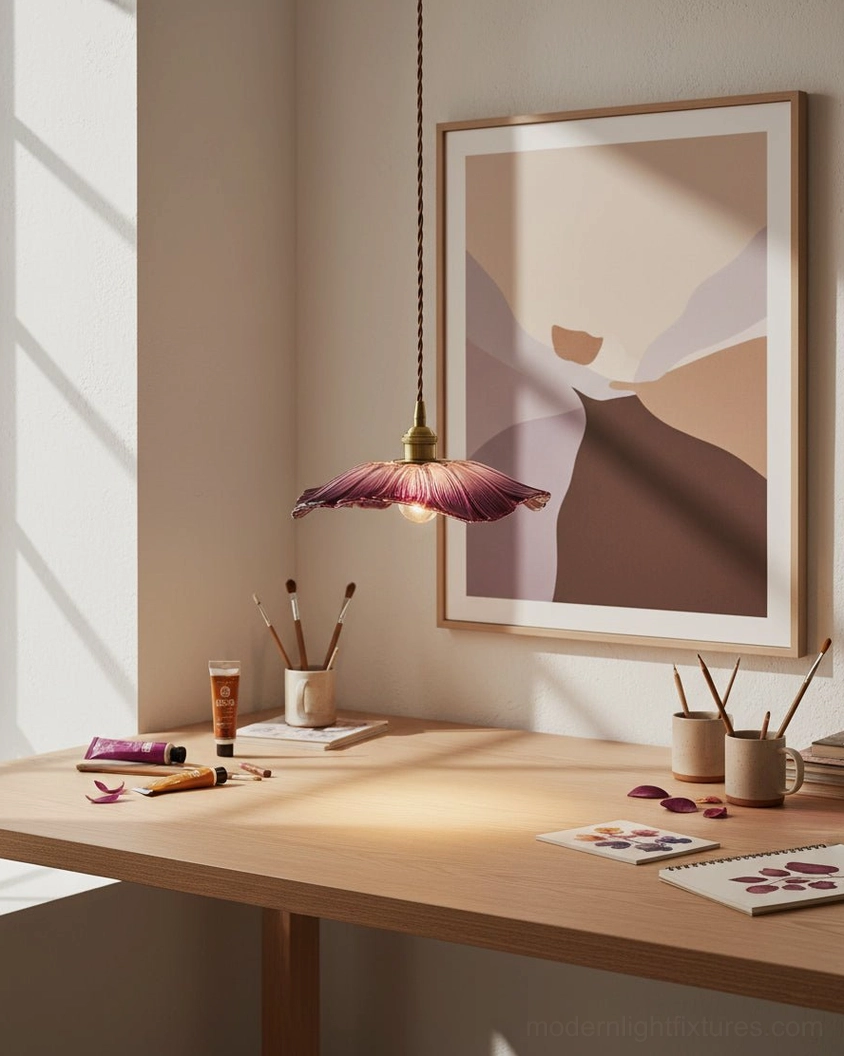 Contemporary plug-in flower glass pendant light with warm ambient glow and soft lighting