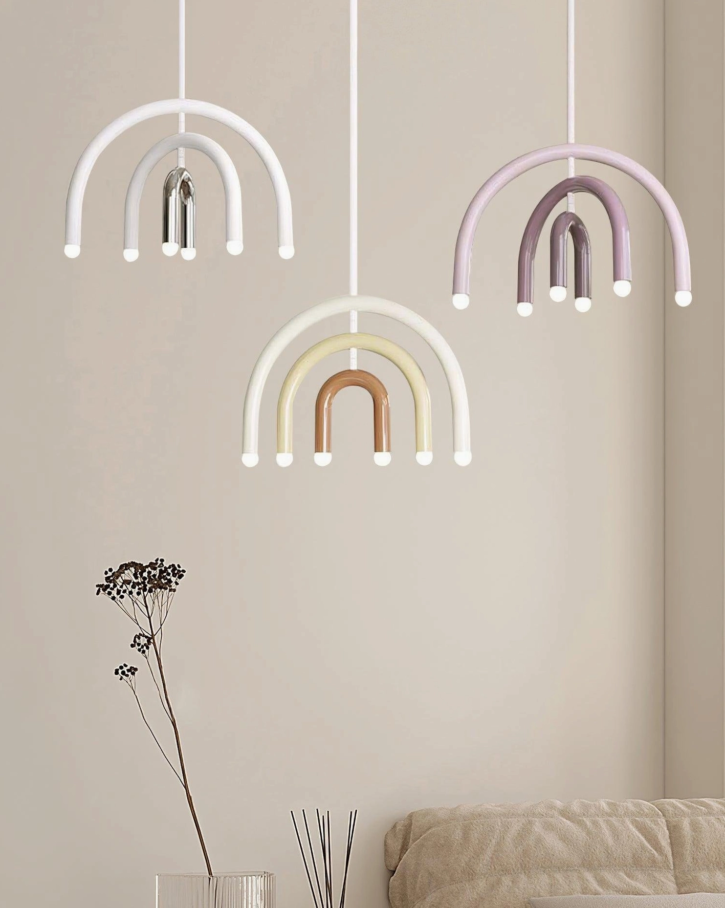 Contemporary rainbow arc pendant lamp with smooth gradient color transition