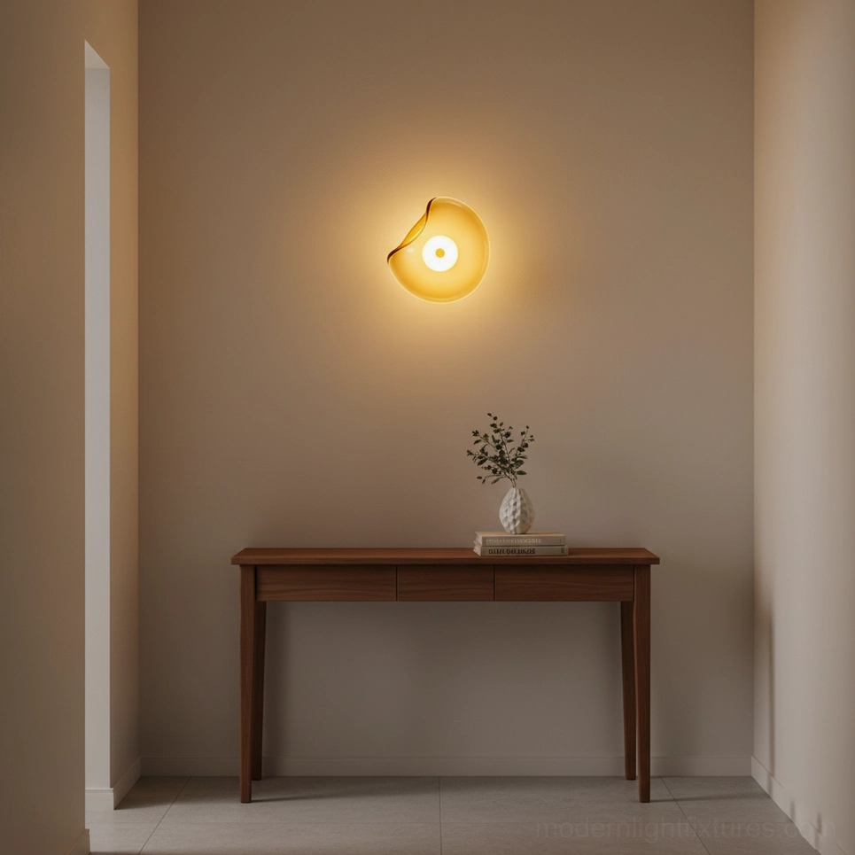 Contemporary round Nebulae wall sconce - artistic glass wall light fixture in minimalist interior setting