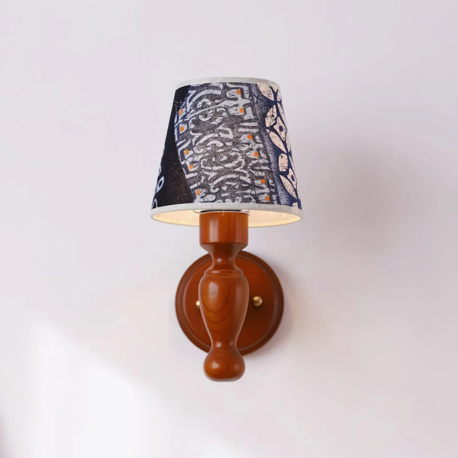 Contemporary wall sconce, wood construction with unique fabric shade