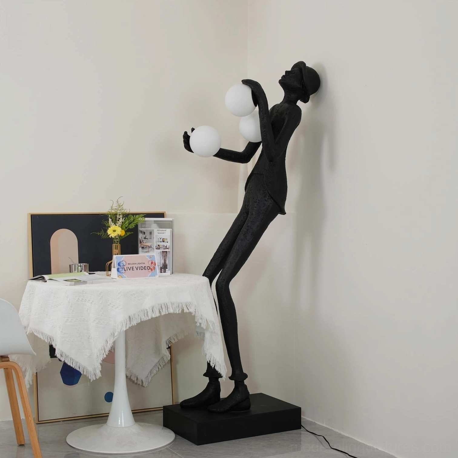 Humanoid sculpture floor lamp contemporary design textured resin body with frosted glass illumination