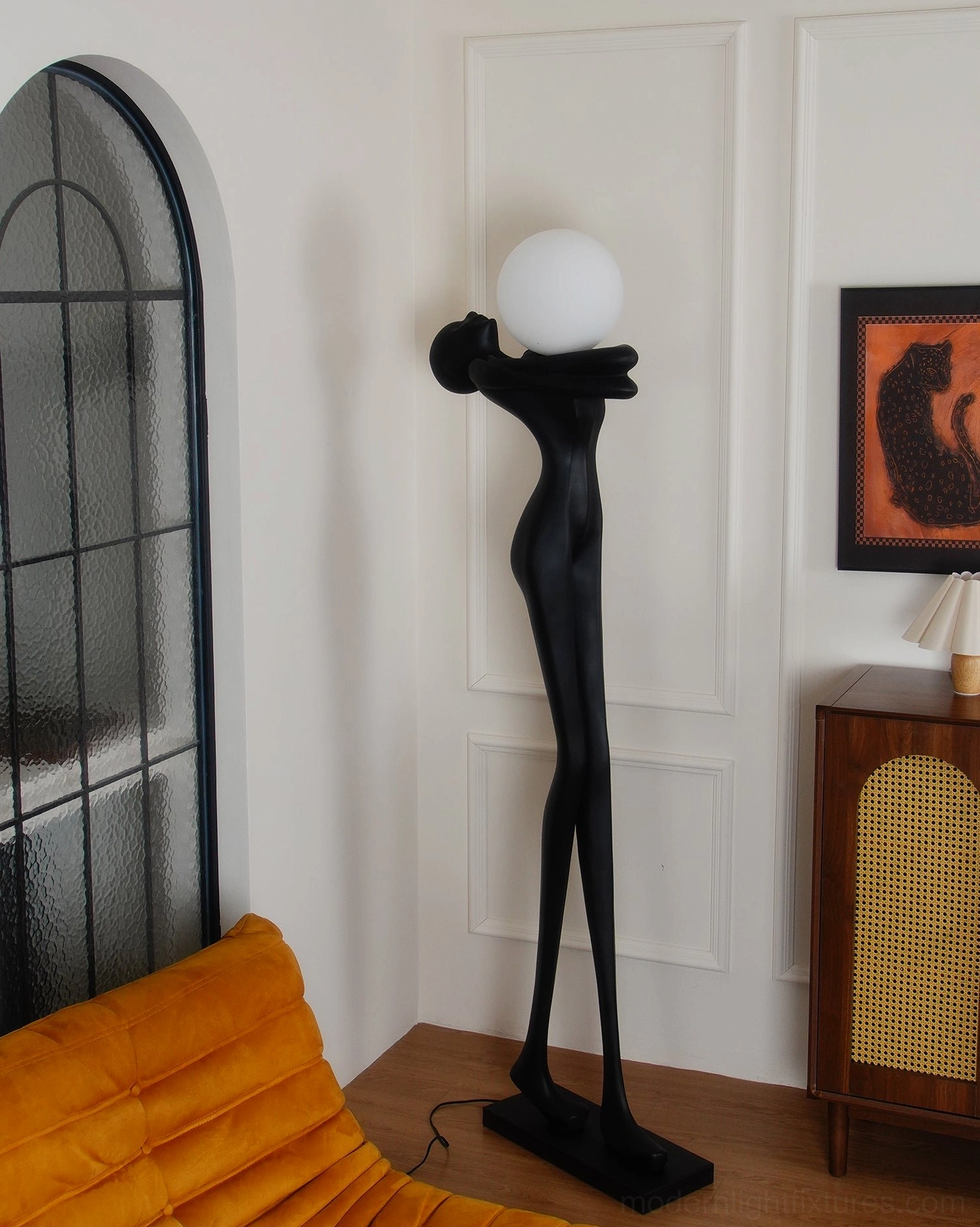 Contemporary sculpture floor lamp artistic design, ambient lighting fixture, modern home decor piece