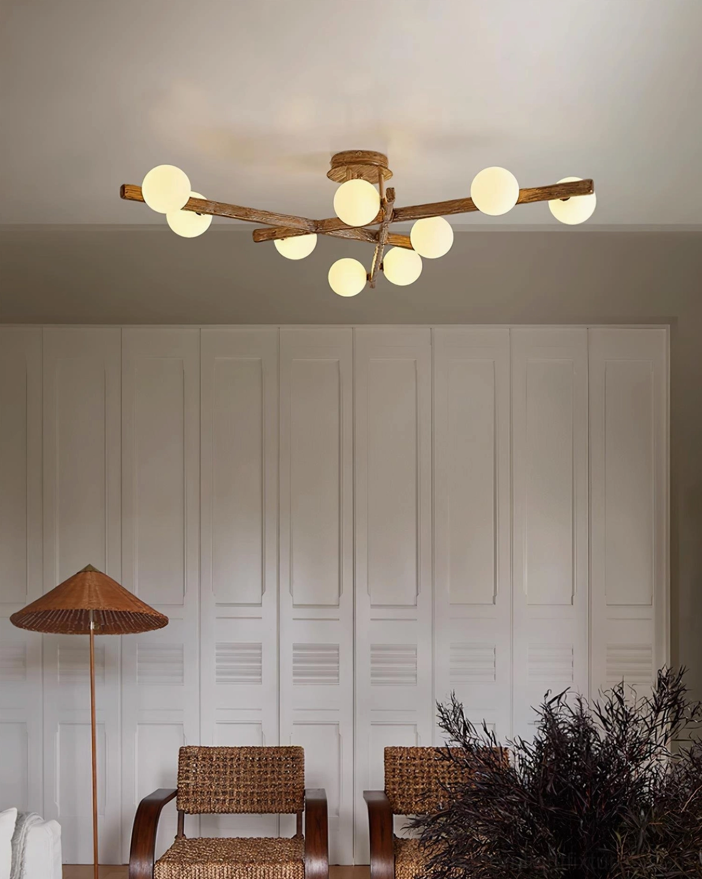 Contemporary semi-flush ceiling lamp - sculptural branch design with warm lighting ambiance