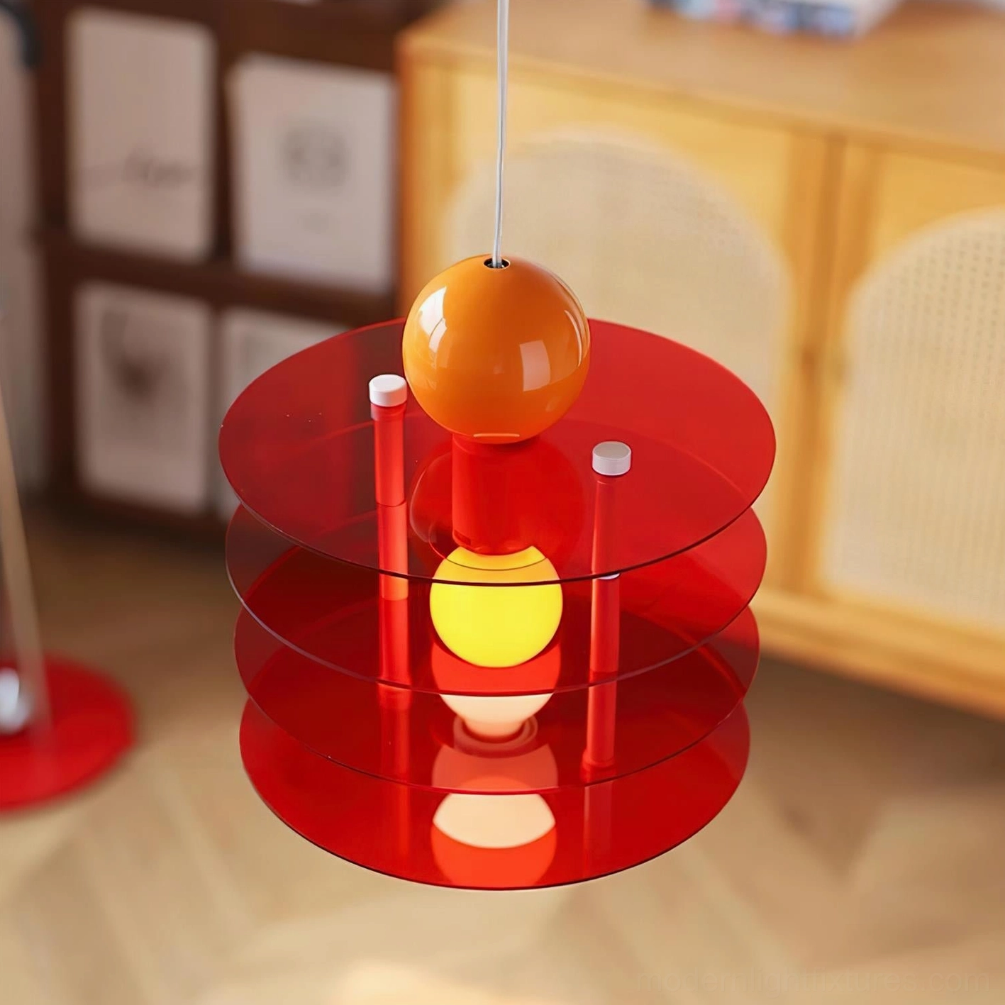 Contemporary pendant light fixture with stacked transparent acrylic shades