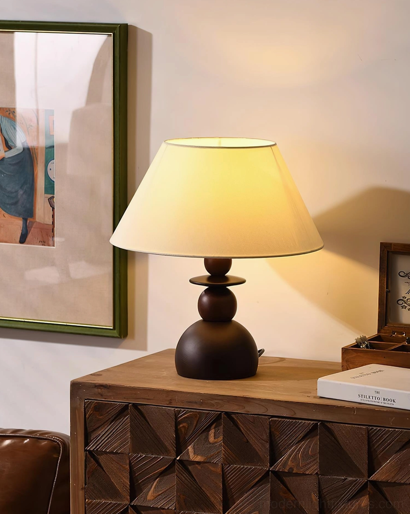 Modern walnut wood table lamp showcasing clean lines and minimalist design aesthetic for contemporary homes