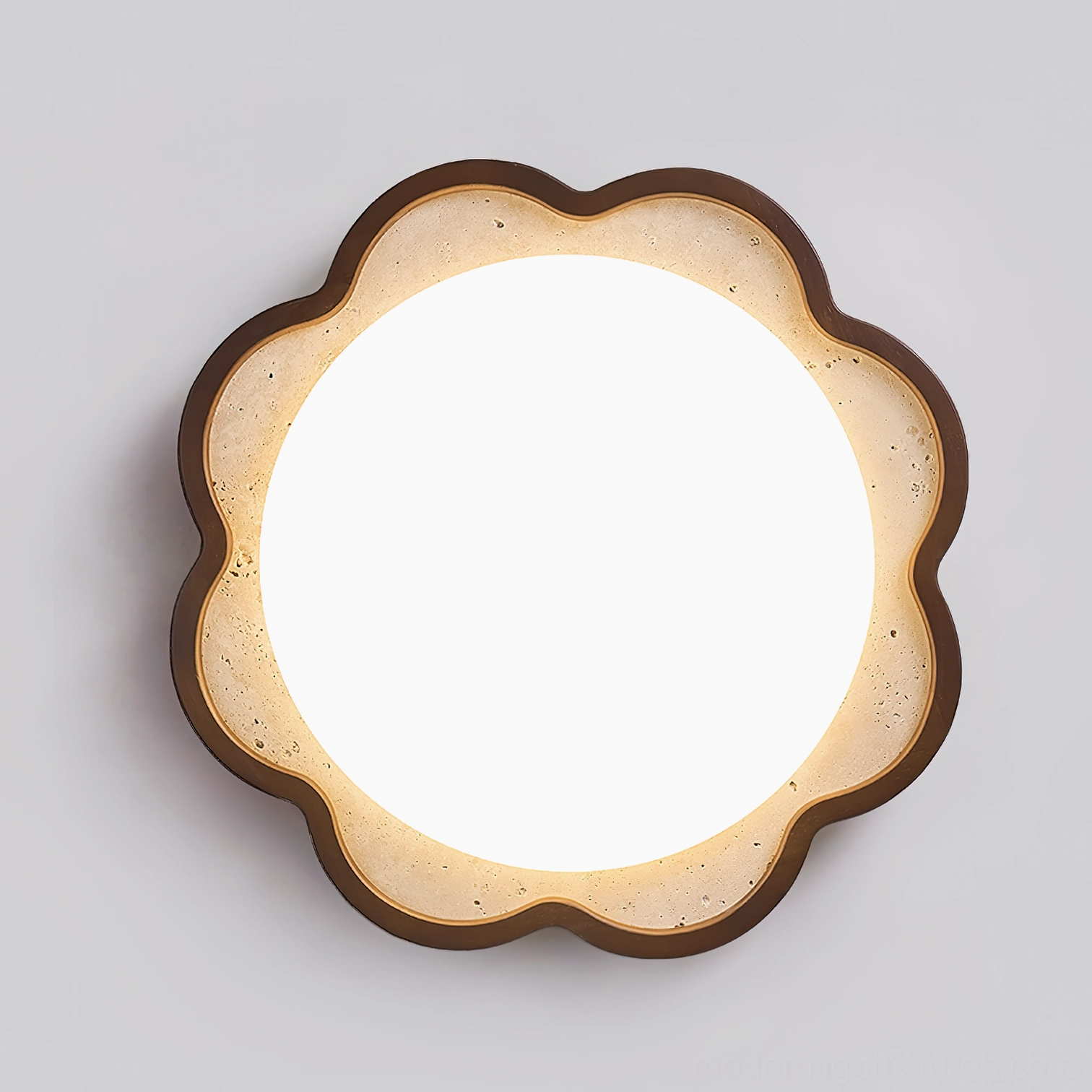 Contemporary travertine flush mount ceiling light with integrated LED technology