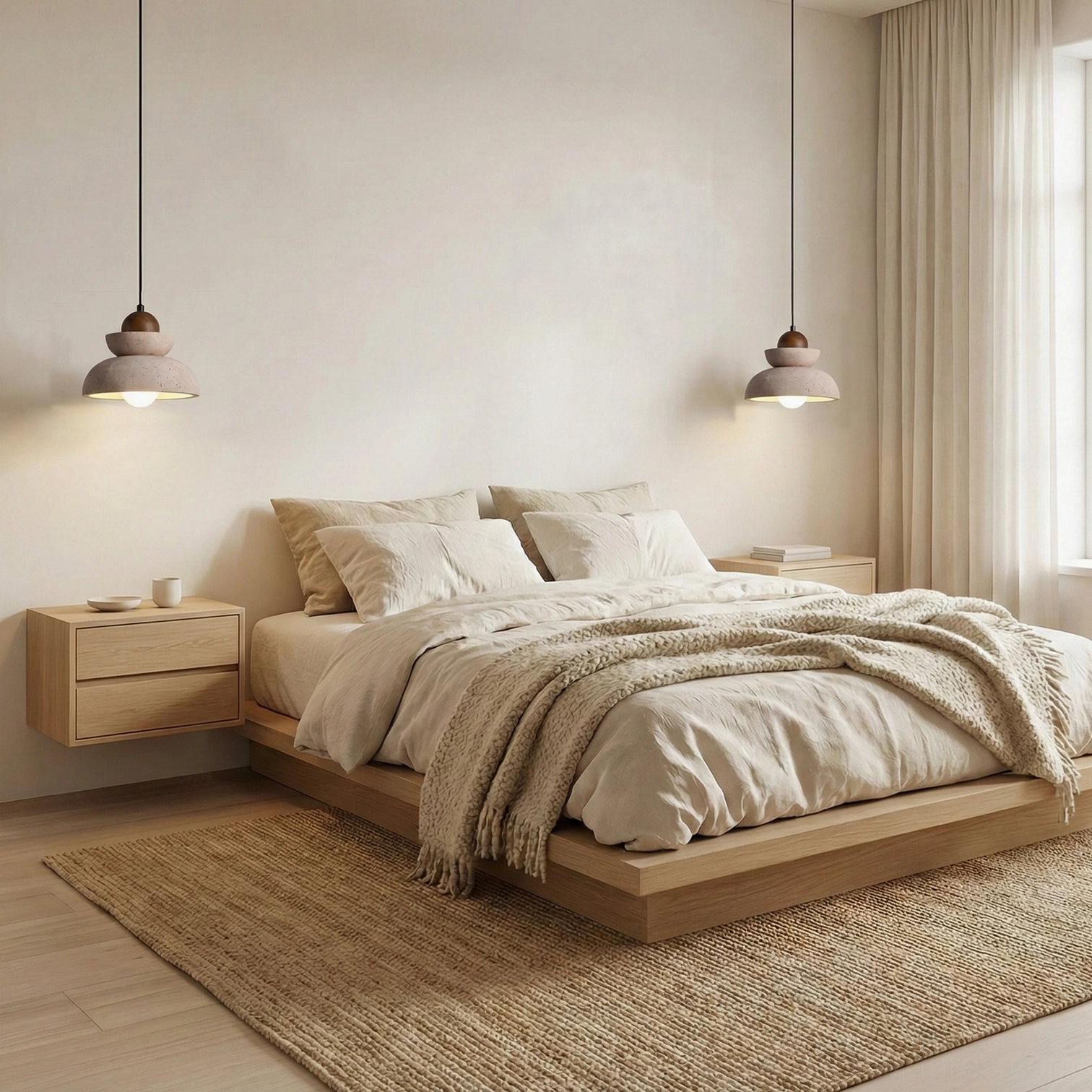 Contemporary stone pendant light with warm ambient lighting in home interior space