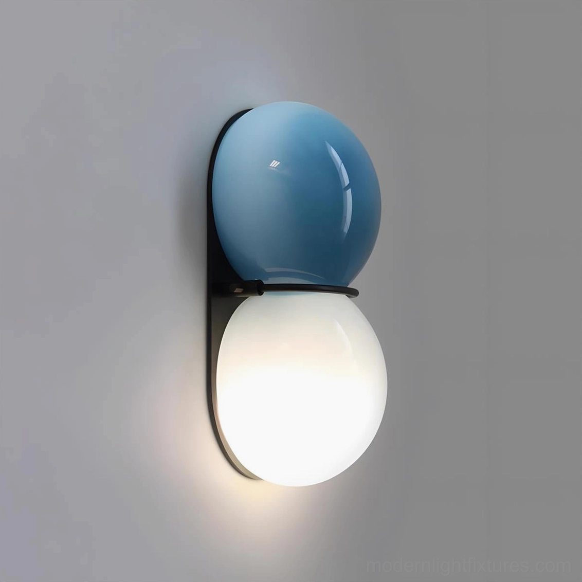 Contemporary Twinwave double globe wall sconce fixture in minimalist interior design setting