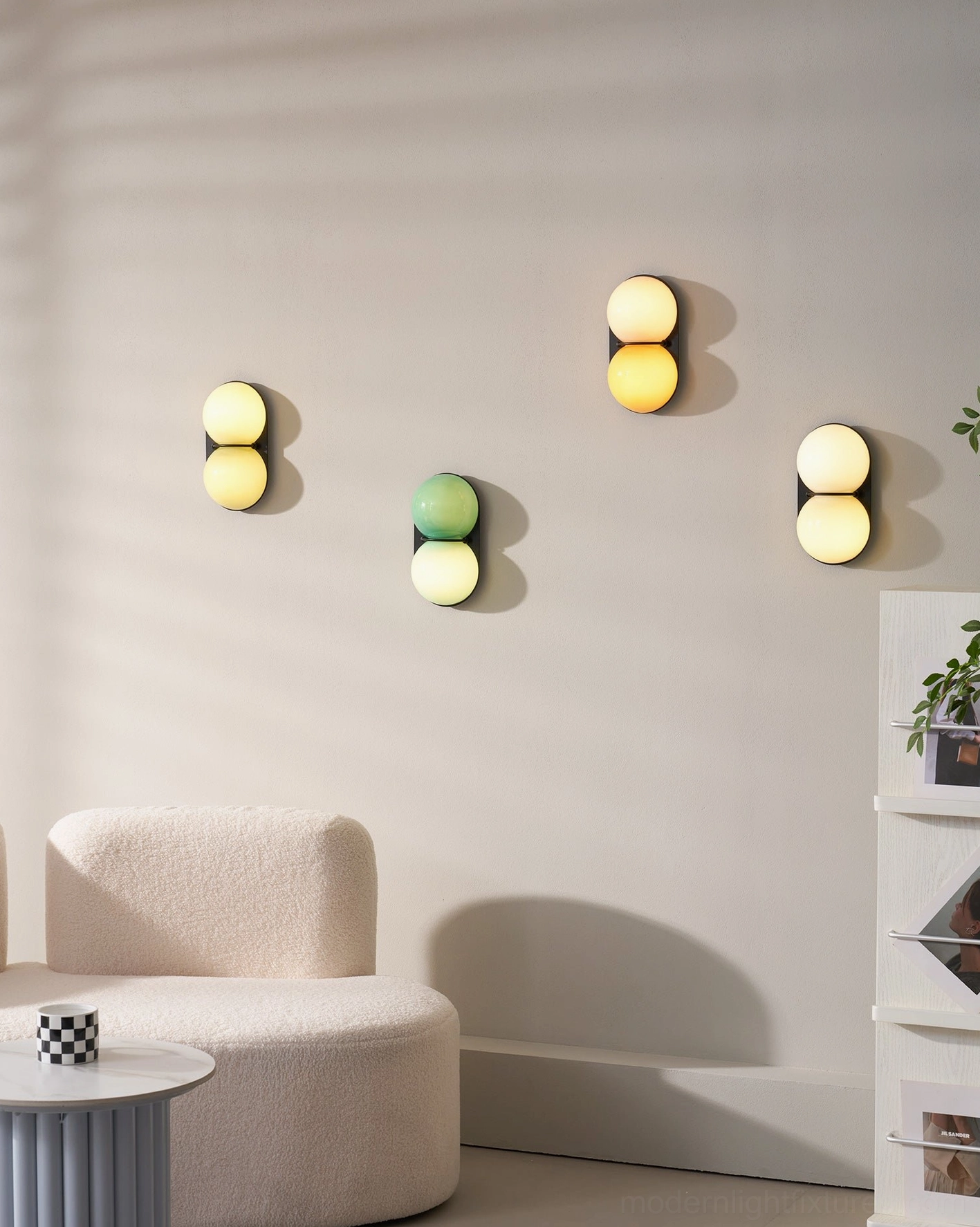 Contemporary Twinwave wall sconce dual glass orb fixture creating serene home lighting