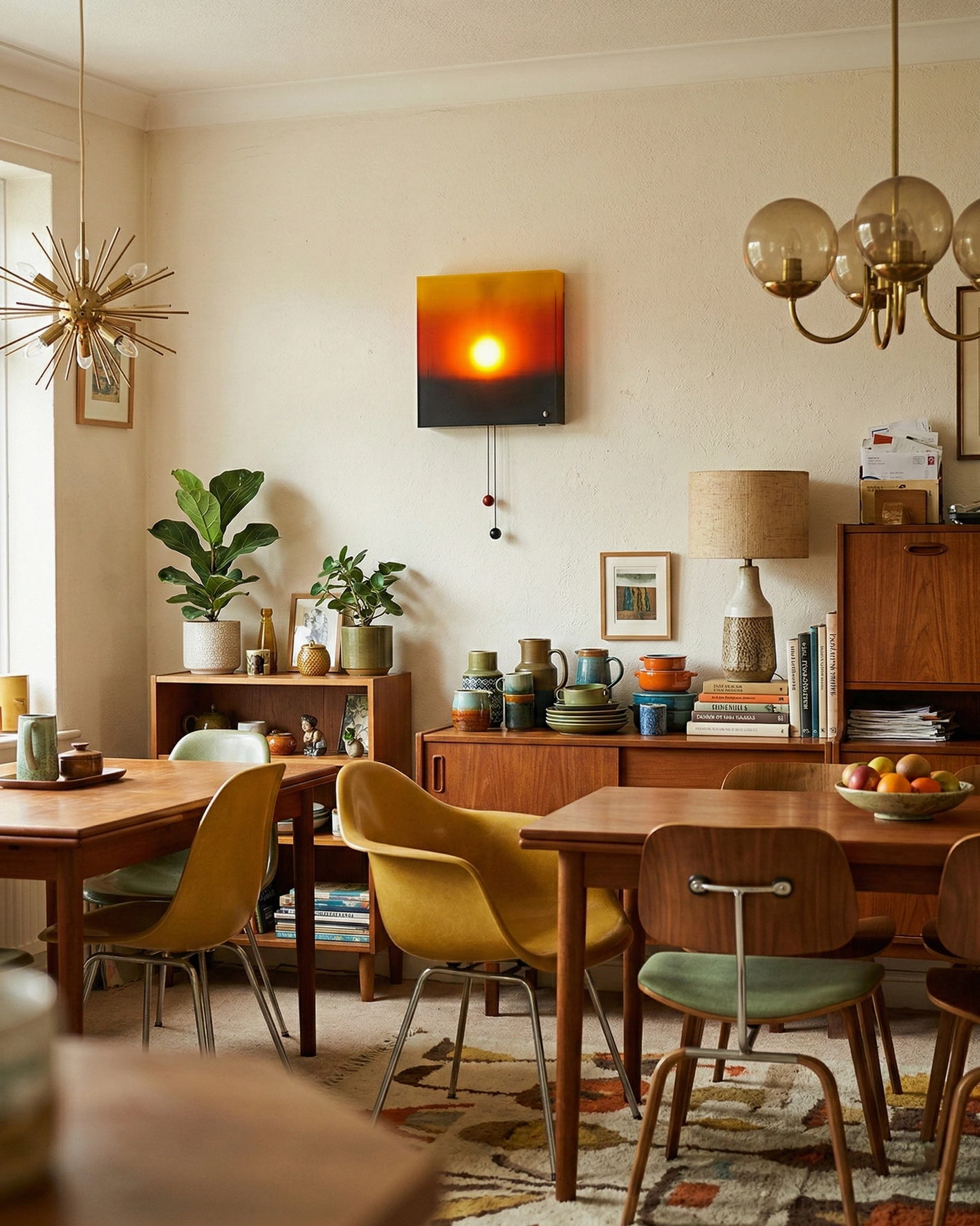 Ember Glow LED wall sconce installed in retro mid-century modern dining room with warm ambient lighting