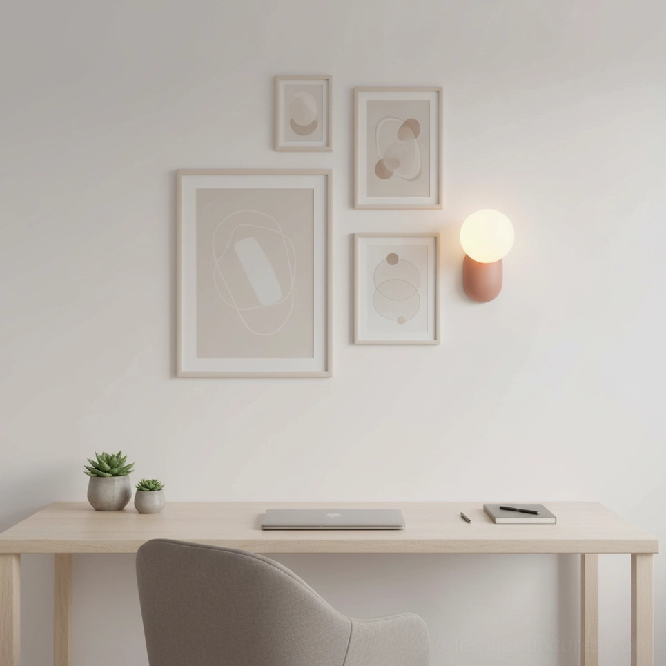 Contemporary minimalist wall sconce featuring resin body and glass diffuser, premium material detail
