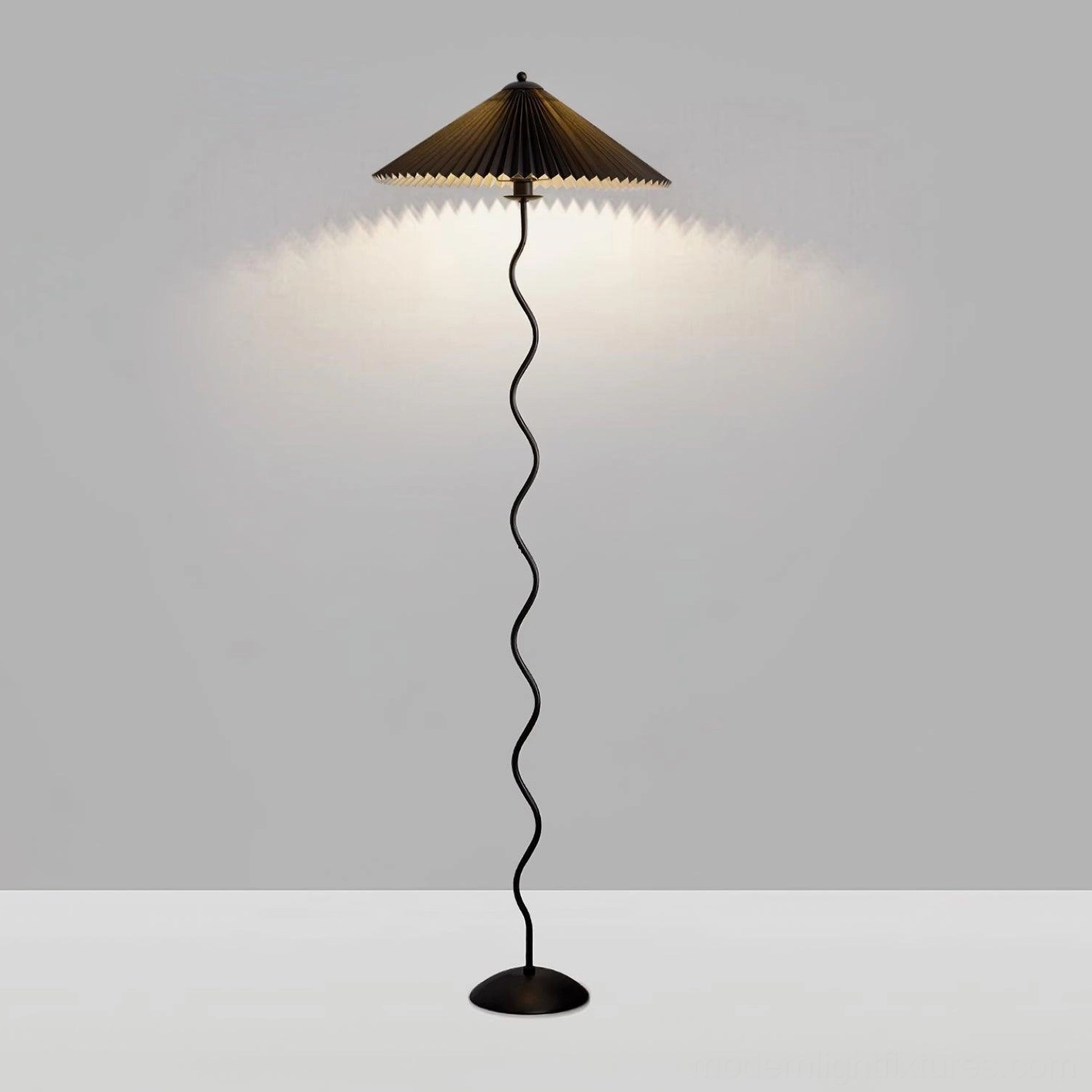 Contemporary wavy floor lamp sculptural design - modern lighting statement piece with fabric shade