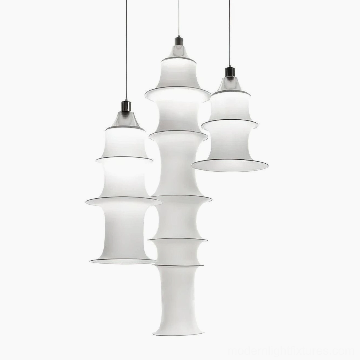 Contemporary white pendant lamp with geometric tiered tower silhouette design