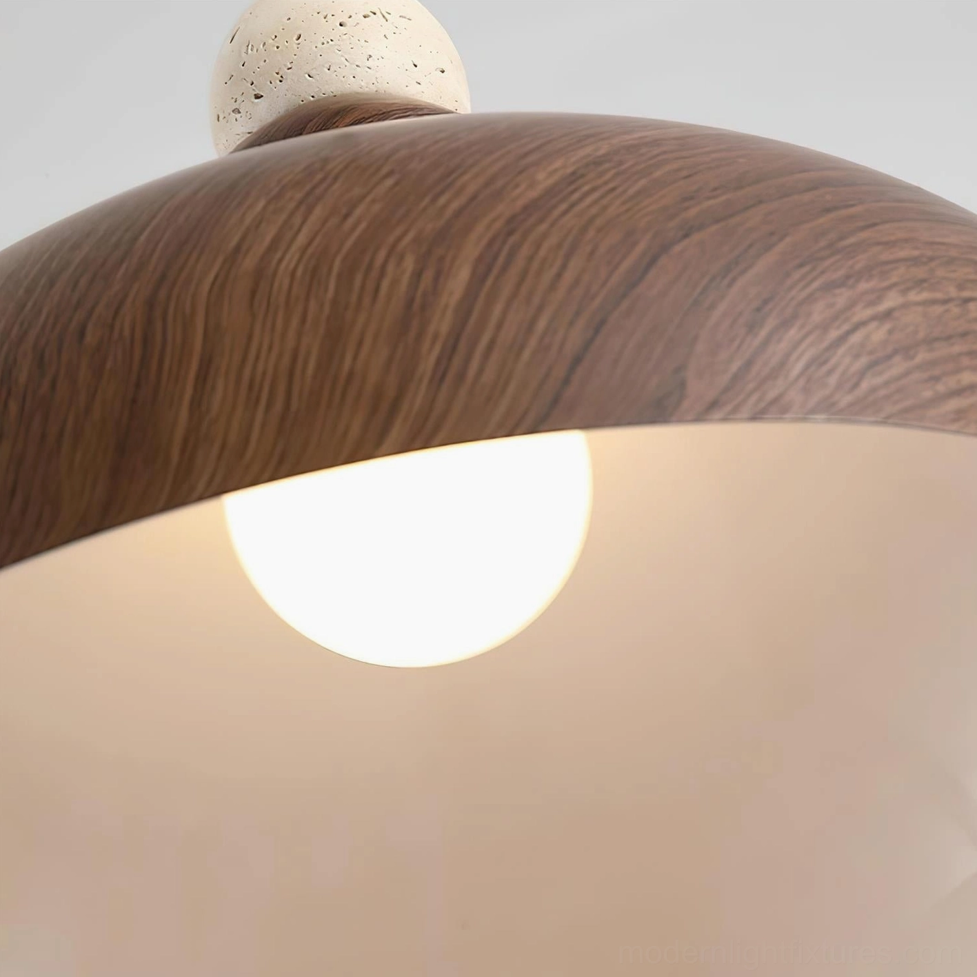 Contemporary wood-grain dome hanging lamp suitable for modern dining and kitchen islands